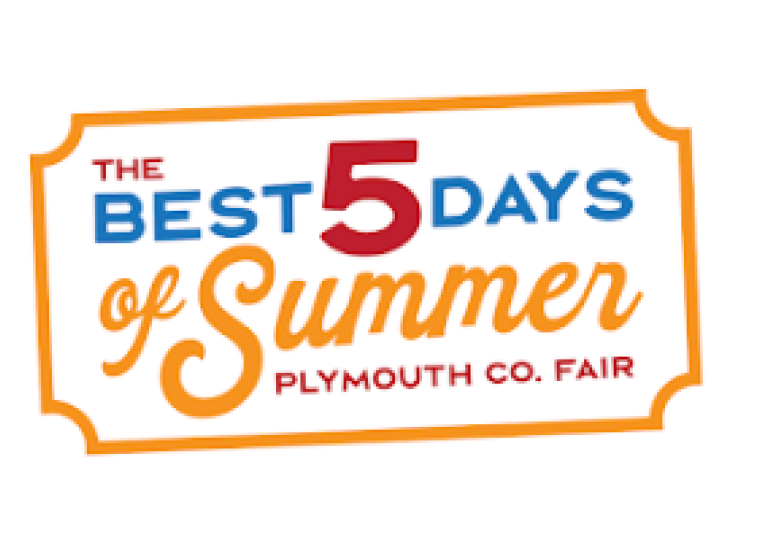 One of the Plymouth County logos: A yellow outline of an event ticket, with the words "The Best 5 Days of Summer Plymouth Co. Fair"